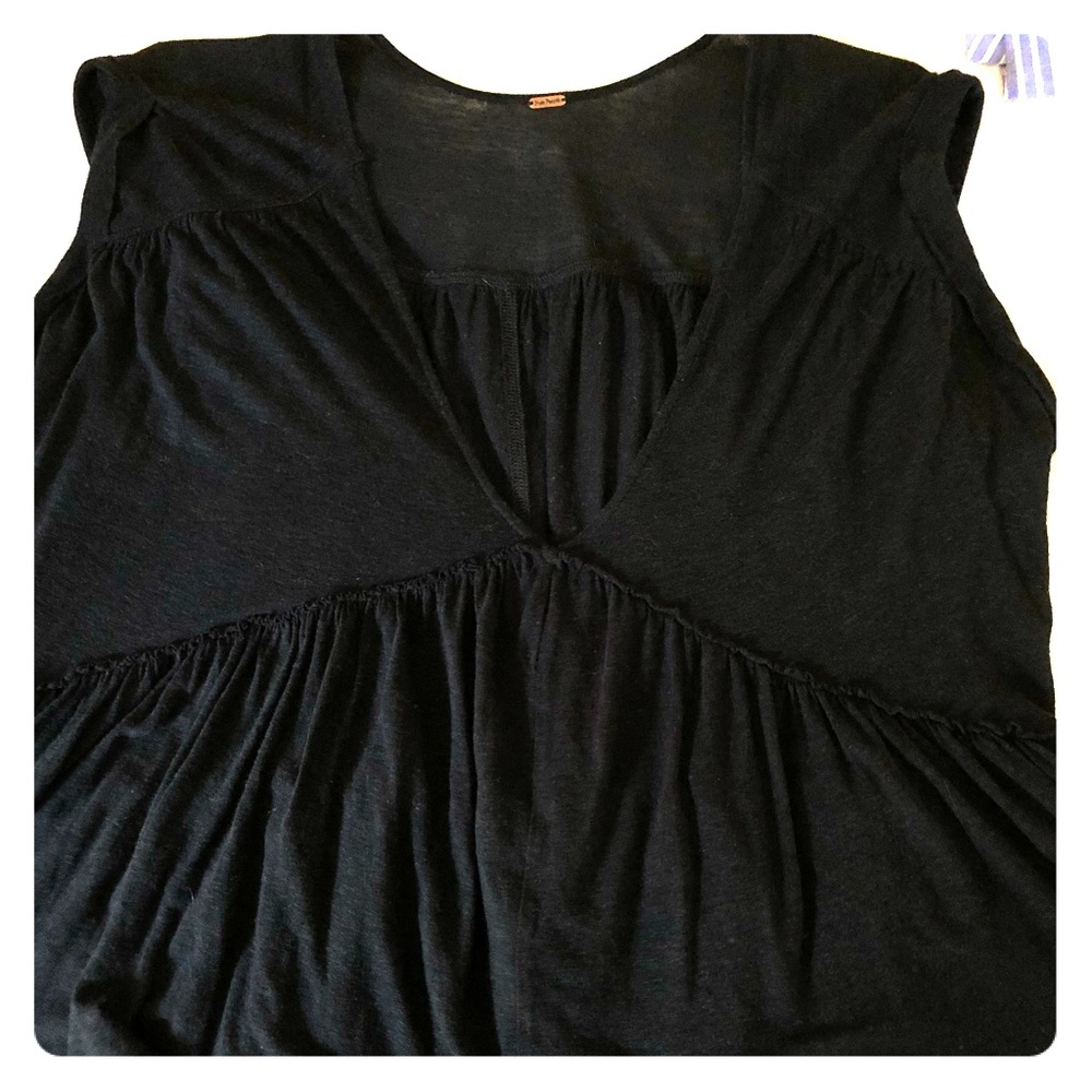 Free People Ruffle Black Tee/Tunic